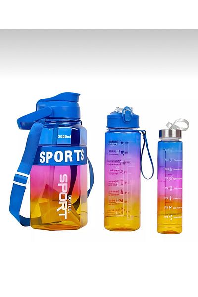 CEZVE HOME 3-Piece Motivational Sports Water Bottle 2Lt 900ml 320ml Tritan Sports Water Bottle