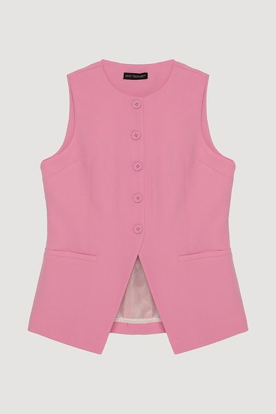 Quzu Pink V-Line Sleeveless Vest - Buttoned