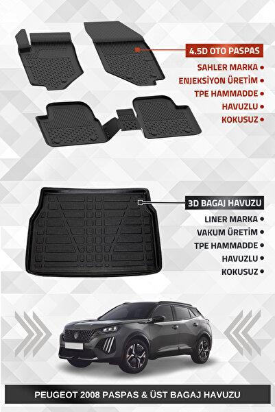 Sahler Peugeot 2008 2019+ Uyumlu 4.5d Premium Havuzlu Paspas ve Liner Marka 3...