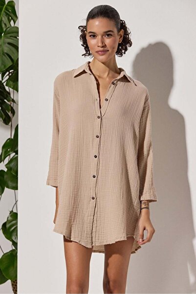 White By Nature BeiGe Muslin LonG Sleeve Women's Shirt