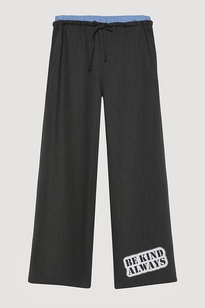 Quzu Anthracite Boxer Pants - Waist Detailed and Lettered Leg