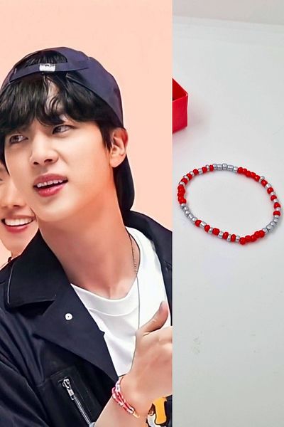 KRIMO Kpop Bts Jin Red Beaded Bracelet