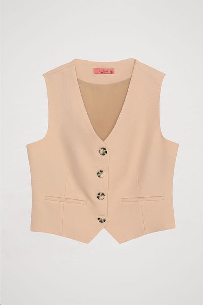 Quzu Beige Colored Front Buttoned Vest