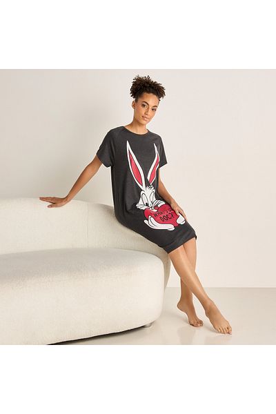 FAV Bugs Bunny Print Sleepshirt with Round Neck and Short Sleeves