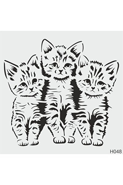 STENCİLTASARIM Stencil Tasarım H048 Kediler, Ahşap, Duvar, Cam, Kumaş Boyama Şablonları