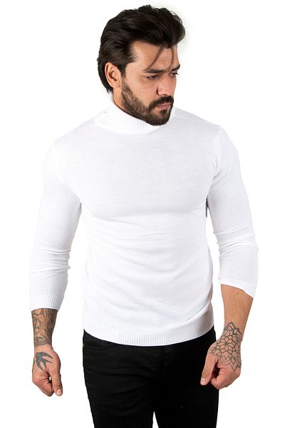 Rizz up White Turtleneck White Plain Sweater 2002292
