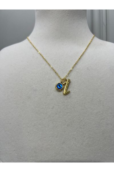 Store Letter Necklace - Letter with Evil Eye Beads, Steel Chain