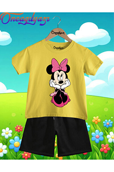 oneagılyazı Slatke Minnie Mouse Štampano Oversize kroj Dječje šortsevi T-shir...