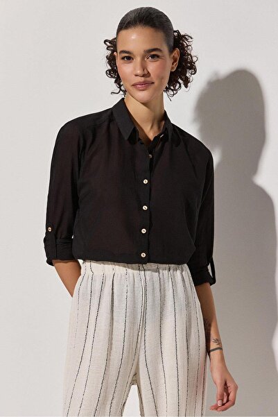 White By Nature Black Long Sleeve Classic Women's Shirt