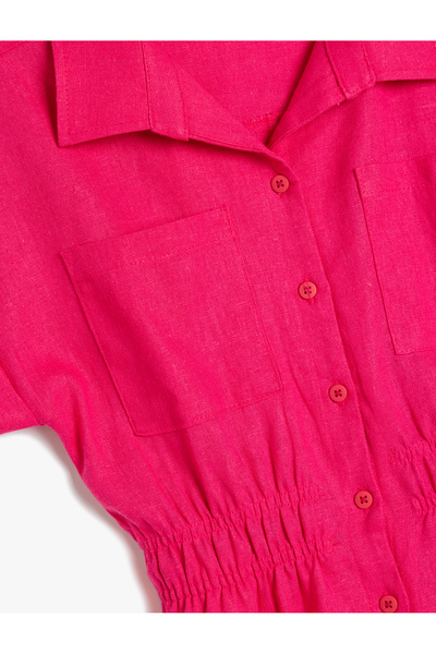 Koton Kurzärmliger kurzer Overall aus Leinen mit Taschendetail