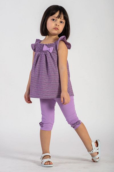 zepkids Turtleneck Zero Sleeve Skittle Shoulder Detailed Lilac Color Girl's Tights Set