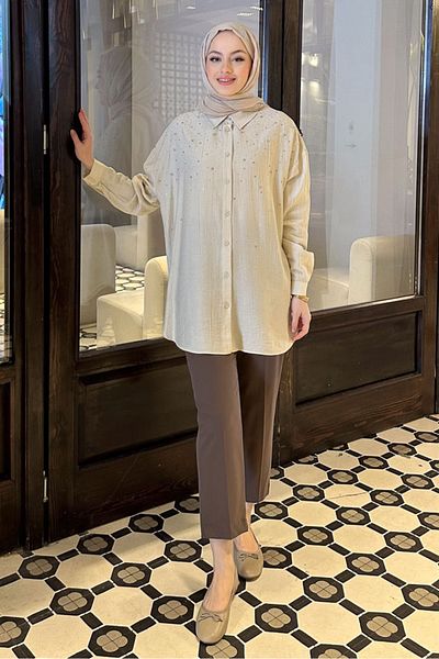 Ovn. Πουκάμισο Oversize σε μπεζ πέτρα