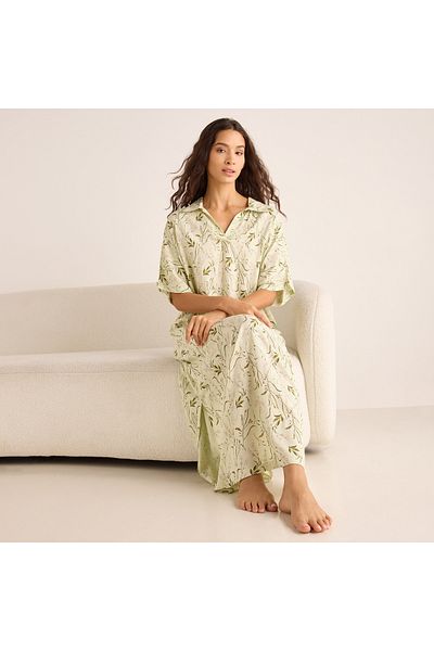 FAV فستان نوم مطبوع مع ياقة وأكمام قصيرة