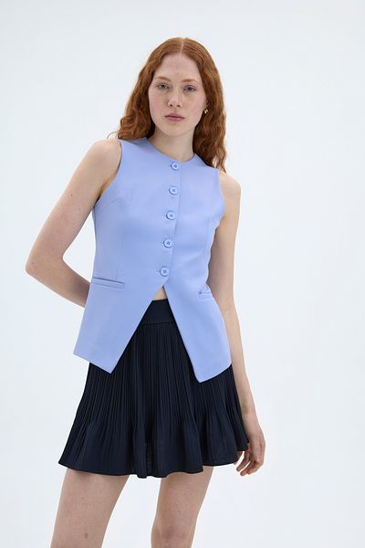 Quzu Blue V-Cut Sleeveless Vest - Buttoned