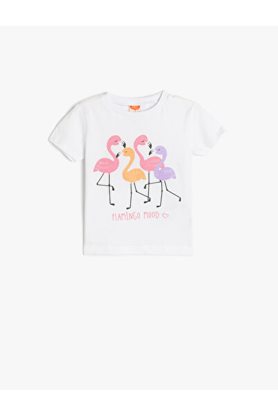 Koton Flamingo Baskılı Bisiklet Yaka Pamuklu Kısa Kollu Tişört