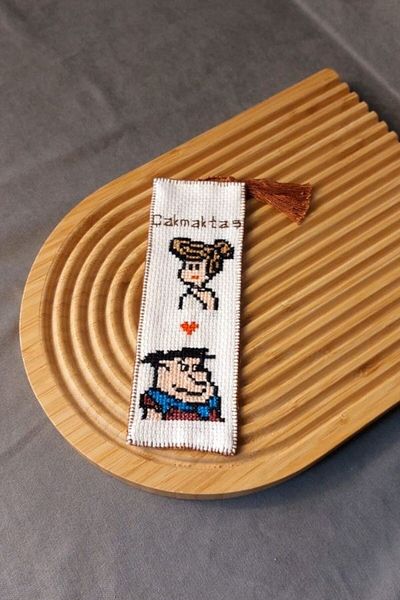 Uretti - Sibel 2453 3165 Handmade Flintstone Themed Cross Stitch Bookmark