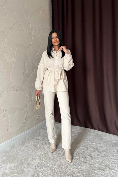 FENİX PİEL قميص إيدوليكا من قماش الجاكار باللون البيج