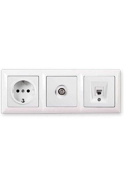 Mu Art Günsan Visage White Set of 3 Grounded Socket, F Connector and Numeris Cat3 Telephone Socket Set