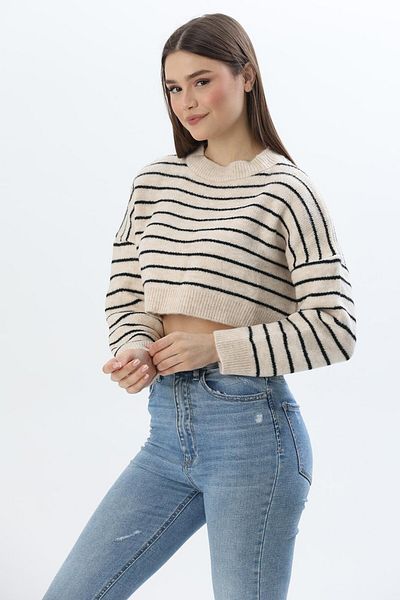 CALİENTE Pulover din tricot cu dungi subțiri Bej