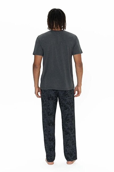 U.S. Polo Assn. U.S. Polo Assn. 18914 Men's Short Sleeve Collar Buttoned 3-Piece Pajama Set-Anthracite Melange