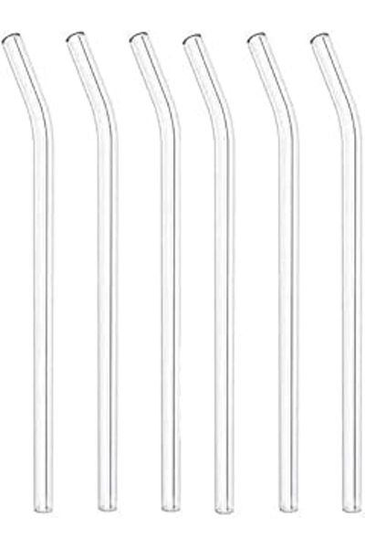 nazeninstoğu Borosilicate Heat Resistant Glass Straw, 6-Piece Glass Oblique Straw