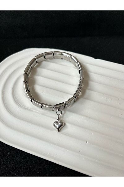 Sepetten Eve Steel Italian Charm Bracelet and Heart Silver Adjustable Italian Charm Steel Bracelet 18cm