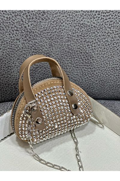 ESTUTE Geantă Crossbody Mini Pietre cu Curea Lanț 10x7 Cm