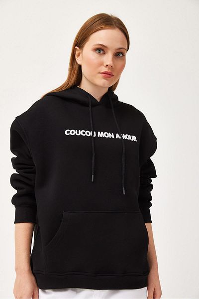 CALİENTE Oversize Hooded Kangaroo Pocket Sweatshirt Black