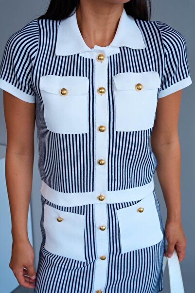 TUA MODA Tua Moda Skirt Suit with Pockets - Bone-Navy Blue