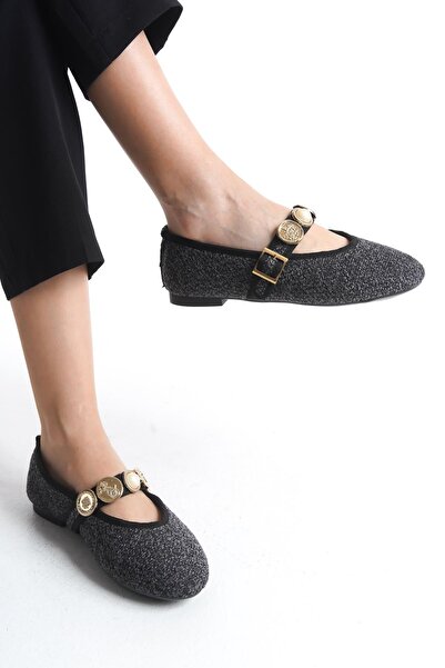 Bak Store Gray Smoked Shoes - Women's Flat Shoes Pearl Buckle Adjustable Band Lightweight Comfortable Work Office Daily