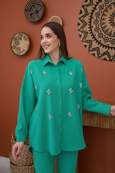 buğrahayalin Green Shirt Stone Corded Suit