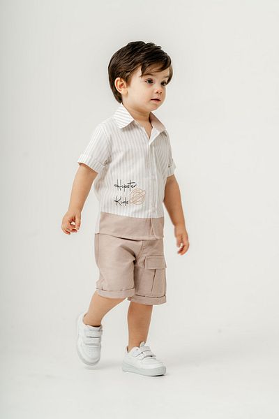 Titimixkids Pocket Detailed Premium Boy's Shirt Shorts Double Set 9-24 Months