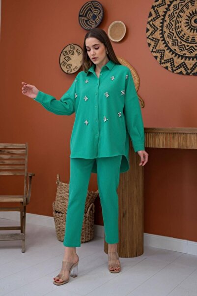 buğrahayalin Green Shirt Stone Corded Suit