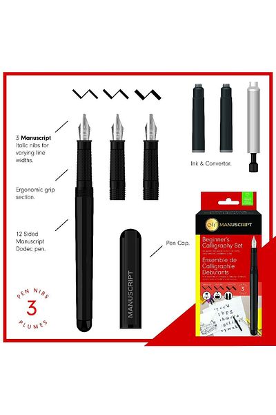 Manuscript Beginner Calligraphy Pen Set Left Cut 3-Piece Cardboard Box