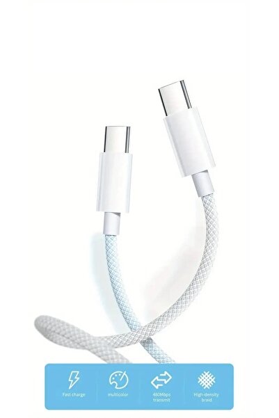 ADAMAN 1 Metre Süper Hızlı Type-C to Type-C Şarj Ve Data Kablosu Örgülü Beyaz