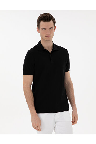 Pierre Cardin Black Regular Fit 100% Cotton Polo Neck Basic T-Shirt 50306449-Vr046
