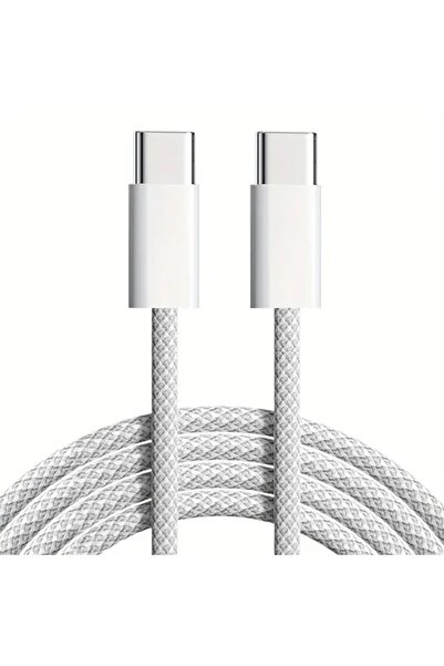 ADAMAN 1 Metre Süper Hızlı Type-C to Type-C Şarj Ve Data Kablosu Örgülü Beyaz