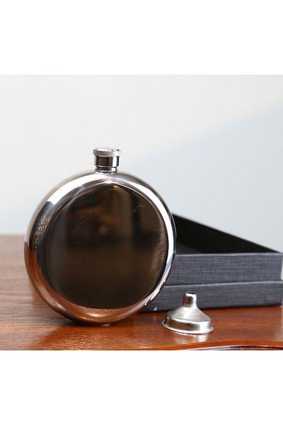imsaconcept Metal Silver Round Flask with Funnel