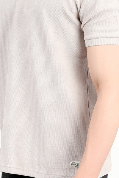 JB John Borners Ανδρικό μπλουζάκι με λαιμόκοψη Polo με ρυθμική εφαρμογή Stone - 25Y 2918