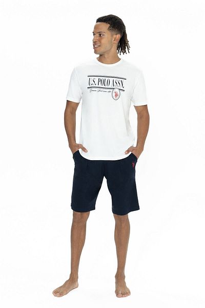 U.S. Polo Assn. U.S. Polo Assn. 18874 Men's Kisa Sleeve Bicycle Collar Shorts Pajama Set-Ecru