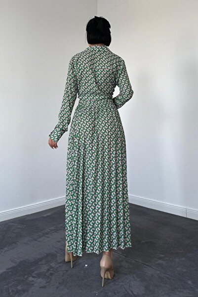 MODA Patterned Viscose Shirt and Skirt Set - Green