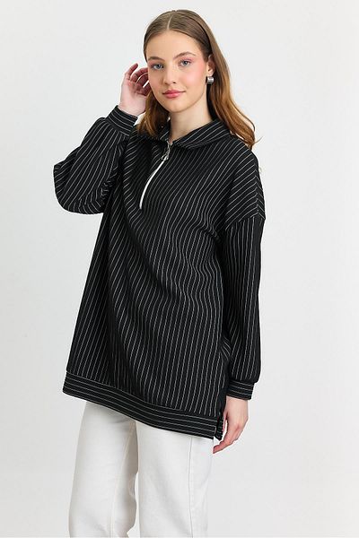 Rays Half Zipper Tunic - Black 4302A