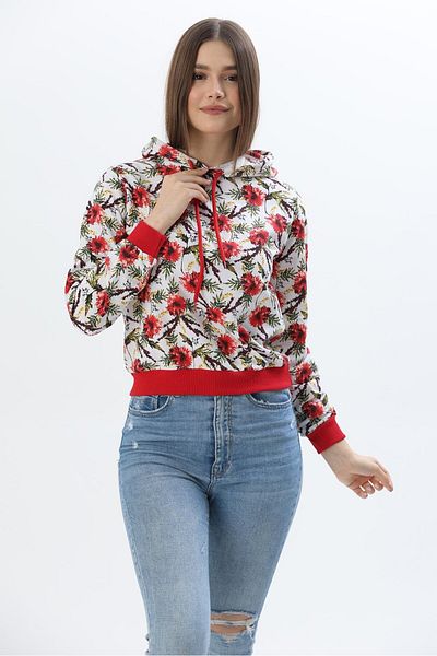 CALİENTE Hanorac cu glugă cu model floral din două fire roșu
