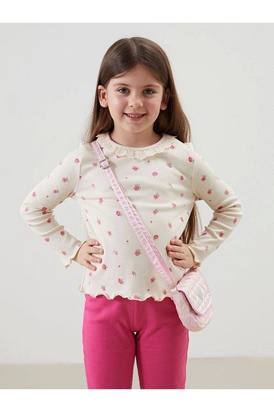LC Waikiki Lcw Kids Ecru Floral Lace Girls' T-Shirt and Leggings 2-Piece