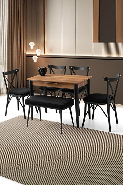 Sweet Home Masa Sandalye Mini 60 x 100 Milano Mdf Ortadan Açılır Masa 4 Ad Ça...