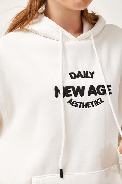 CALİENTE Oversize Hooded Kangaroo Pocket Sweatshirt White