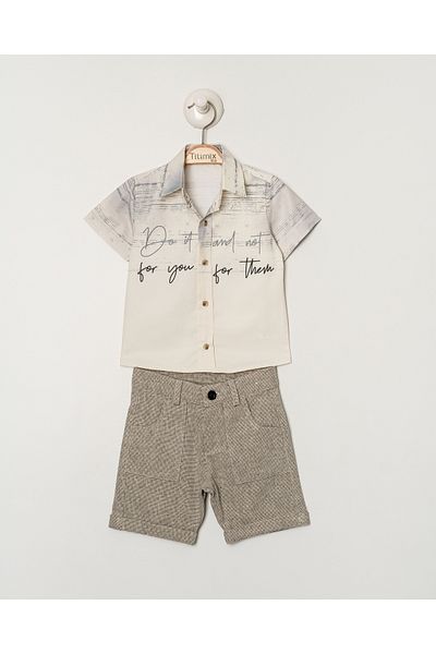 Titimixkids Boy's Slogan Printed Shorts Shirt Double Set 1-4 Years