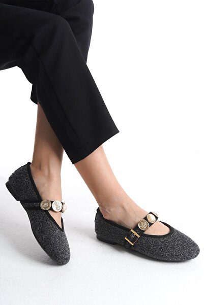 Bak Store Gray Smoked Shoes - Women's Flat Shoes Pearl Buckle Adjustable Band Lightweight Comfortable Work Office Daily