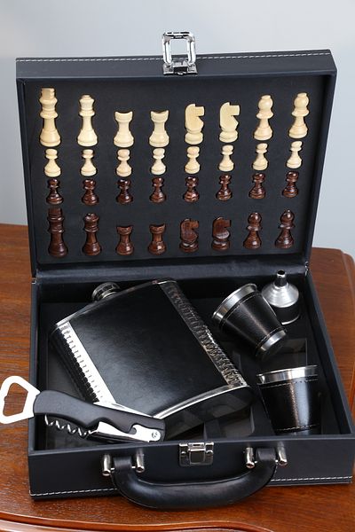 imsaconcept Flask Set with 2 Glasses, Chess, Corkscrew for Anniversary, Gift for Lover