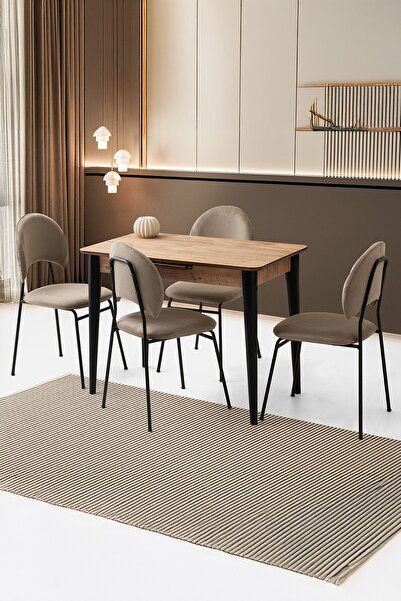 Sweet Home Masa Sandalye Mini 60 x 100 Milano Mdf Ortadan Açılır Masa 4 Adet ...